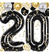 20th Birthday Decorations for Men, 40 inch 20 Balloon Numbers, 18 pcs 12 inch 20th Birthday Decor...