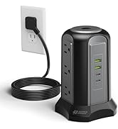 Power Strip Tower Surge Protector, SUPERDANNY Desktop Charging Station, 6.5 Ft Flat Plug Extensio...