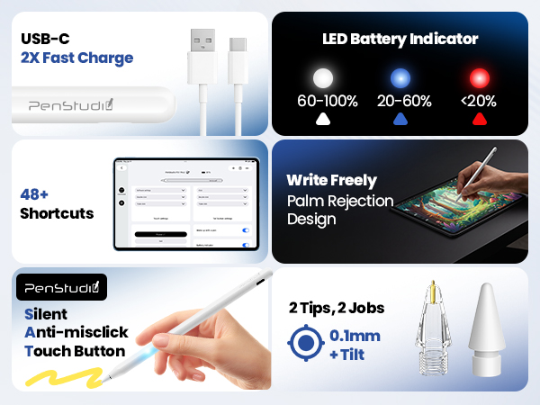 apple pencil for iPad 10th generation usb c usbc pen pro tip replacement air mini charging M2 M4