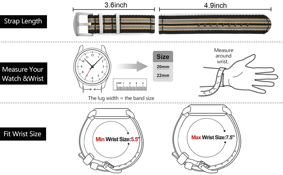 watchdives Nylon Watch Band 20mm 22mm Fast Release Watch Band