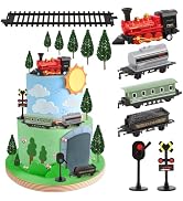 Hooqict 12Pcs Train Cake Topper Birthday Party Decorations Train Cake Decorations Set with Mini R...