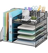 Lavatino Desk Organizer, 5-Tier Metal Mesh Paper Letter Tray with 2 File Holders & 7 Flexible Div...