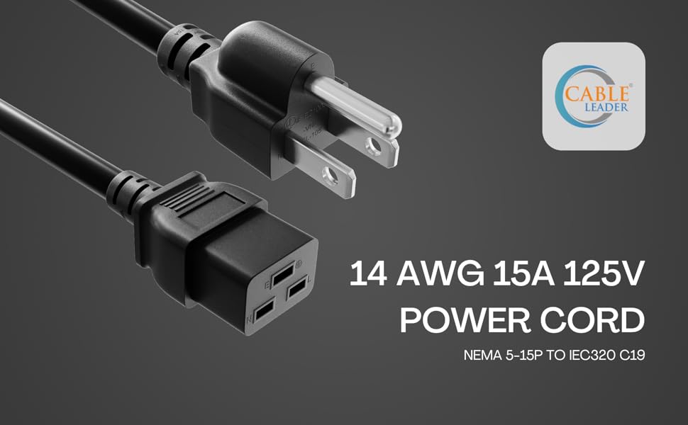 14 AWG Power Cord NEMA 5-15P to IEC320 C19