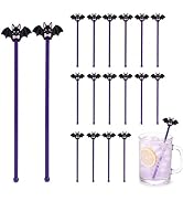 36 Halloween Bat Drink Stirrers, 7.1 in Purple Swizzle Sticks | Pink Bow Bat Drink Stirrers, Bulk...