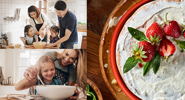 families baking having fun using silicone cake pans