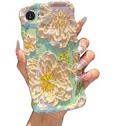 XIZYO Case for iPhone 17e/iPhone 16e Oil Painting Flower-White Flower/Blue | Girly Cute Colorful ...