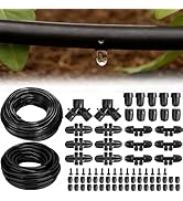 250FT Drip Irrigation Tubing Kit with 1/2 inch PVC Tubing, 1/4 inch Dripline, and Irrigation Part...