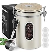 1800ML Airtight Coffee Canister with Date Tracker Transparent Window, 22.8OZ Coffe Beans Storage ...