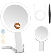 MIYADIVA Travel Makeup Mirror with Lights, Height Adjustable 30X/1X Double-Sided Magnifying Mirro...