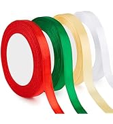 4 Rolls 2/5'' Christmas Ribbons Set, Total 100 Yards Satin Ribbon for Xmas Gift Wrapping, DIY Cra...