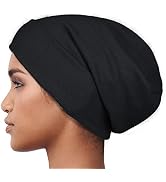 Satin Lined Skull Cap Slouchy Beanie Warm Knit Hat for Locs, Curls