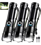 3 Pack Rechargeable LED Flashlights High Lumens, 90,000LM Super Bright Flashlight, Adjustable 5 M...