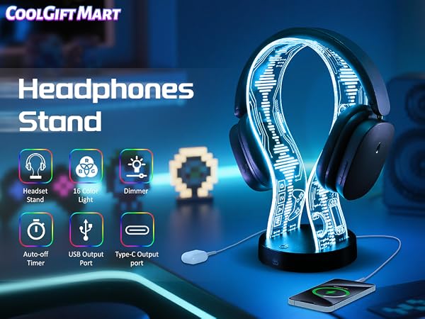 CoolGift Mart Light Up 16 Colors Headphone Stand