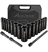 AVID POWER 18pcs 1/2-inch Drive Impact Socket Set, 10-24mm Metric Sizes Sockets and 3'' 5'' 10'' ...