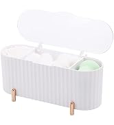 Tecbeauty Qtips Holder, 3 Grids Separate Cotton Swabs Dispenser, Cotton Ball Storage Box, Jar for...