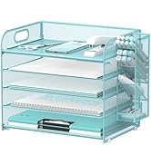 SUPEASY 5 Tier Desk Organizer with Handle & Removable Pen Holders, Mesh Paper/File Organizer for ...