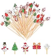Haundry 125 Pcs 5in Christmas Cocktail Picks 5 Kind of Bamboo Cocktail Toothpicks Fruit Food Appe...