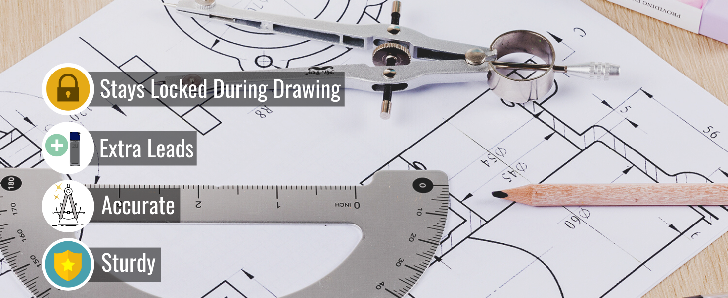 Mr. Pen- Metal Protractor and Metal Compass Set