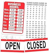 ASSURED SIGNS Open Closed Sign, Business Hours Sign Kit for Glass Door or Window - Bright Red and...