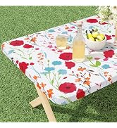 misaya Rectangle Vinyl Tablecloth, Fitted Table Cover, 100% Waterproof, Elastic Edge, Flannel Bac...