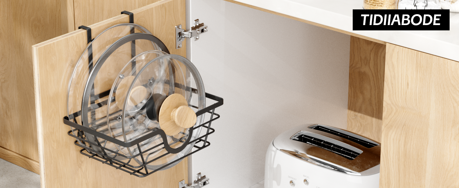 lid organizers inside cabinet