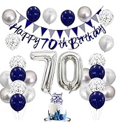 70th Birthday Decorations for Men, Navy Blue Silver 70th Birthday Balloons with Blue Happy 70th B...