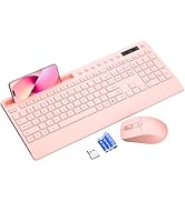 Pink Keyboard and Mouse Wireless, 2.4G Lag-Free Cute Keyboard Combo with Ergonomic Wrist Rest, Ph...