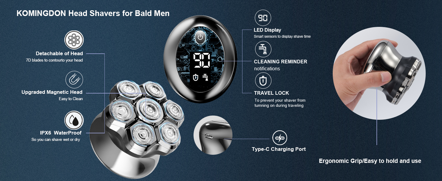 Head Shavers for Bald Men,travel shaver for bald men,7D electric shaver for bald men,bald razor mens