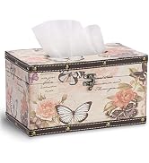 Hoowen Vintage Tissue Box Cover, Wood Rectangular Tissue Box Holder, Decorative Butterflies Faux ...