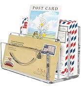 Kucle Mail Organizer Envelope Holder - 3 Compartments Clear Acrylic Mail Holder Countertop Home O...