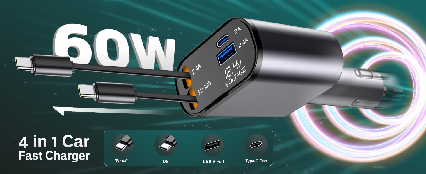retractable phone charger for car 4 in 1 retractable car charger car charger retractable cord
