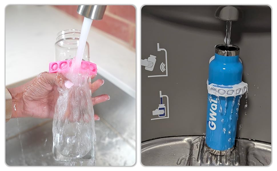 Two GWaTs getting wet, one from being washed and the other from overflowing at a refill station.