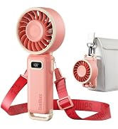 Diveblues Portable Turbo Fan, Pink Travel Fan, Wearable Neck Fan | Small High Speed Handheld, 180...