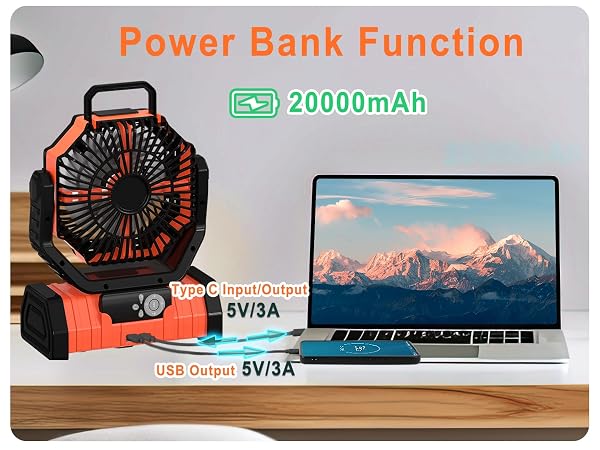 20000mAh Power bank function desk fan