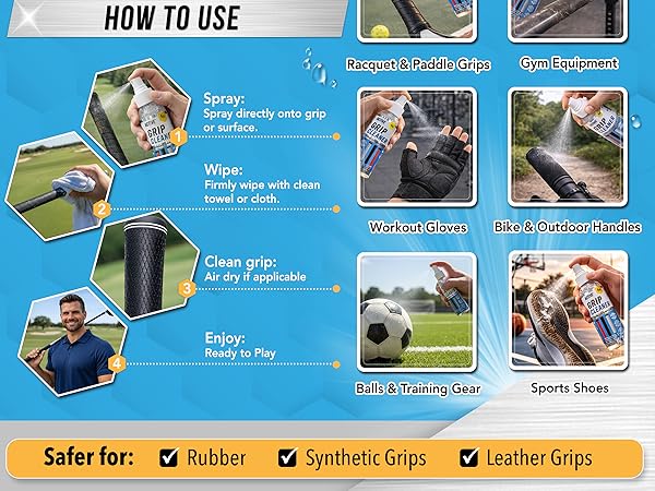 User friendly Spray and Wipe Process Makes ACTIVE Grip Cleaner the best choice for Athletes