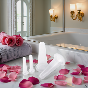 A serene spa setting with a bamboo mat and towels, creating a relaxing atmosphere for using the prod