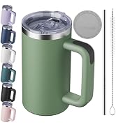 VAKAROTK 20oz Insulated Coffee Mug With Handle For Desk,Grass Green | 18/8 Stainless Steel Therma...