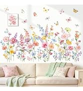 decalmile Flower Wall Decals Daisy Wildflower Grass Butterflies Wall Stickers Girls Bedroom Livin...