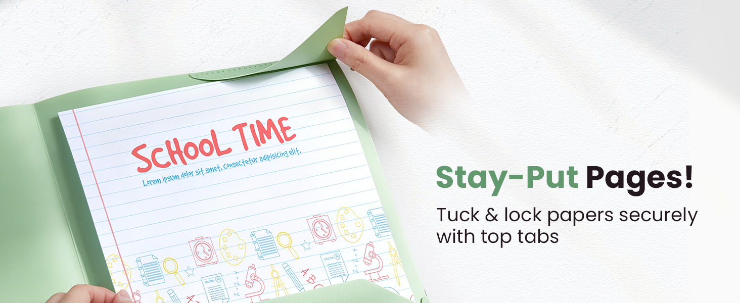 Tuck & lock papers securely with top tabs