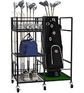 Golf Bag Organizer Rack Golf Club Storage Organizer for Garage Metal Golf Club Holder with Wheels...