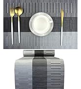 PIGCHCY Elegant Placemats with Matching Table Runner,Washable Vinyl Woven Table Mats Sets(6pcs Pl...