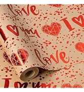 RUSPEPA Valentine's Day Kraft Wrapping Paper Roll, Mini Roll, Foil Red Diamond Heart and I Love Y...