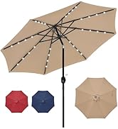 HealSmart 9' Solar Umbrella 32 LED Lighted Patio Umbrella with Push Button Tilt/Crank, Outdoor Ta...