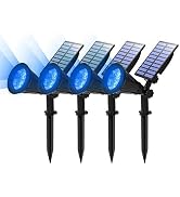 T-SUN Blue Solar Spotlights, 4 LED Outdoor Waterproof Solar Garden Lights, 180°Angle Adjustable A...