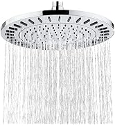 BRIGHT SHOWERS Rain Shower Head, 9 Inch High Pressure Waterfall Showerhead with Adjustable Angle ...