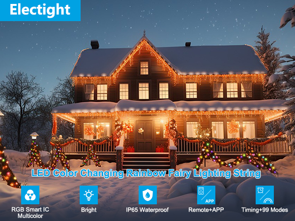 christmas lights in the snow