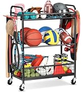 EXTCCT Ball Storage Sports Equipment Organizer - Garage Storage Cart Rolling Ball Storage Rack wi...