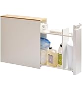 YAMAZAKI Home Pull-Out Bathroom Storage Cabinet – Slim Bathroom Storage Cabinet with Wood Top, St...