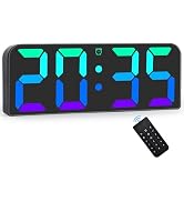Digital Wall Clock, 9.6” Dynamic RGB Colorful Digital Clock, with Remote Control, 3-Level Brightn...