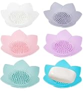 AHANDMAKER 6 Pack Silicone Soap Dishes, 6 Colors Non-Slip Lotus Flower Shape Shower Steamer Tray ...